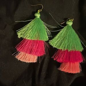 Green and pink dangling earrings-New